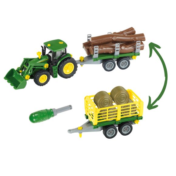 Klein 3906 Traktor John Deere do skręcania z dwiema przyczepami