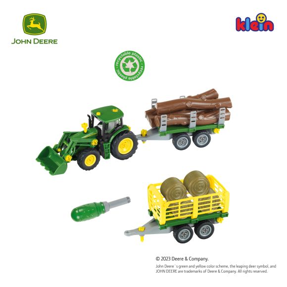Klein 3906 Traktor John Deere do skręcania z dwiema przyczepami